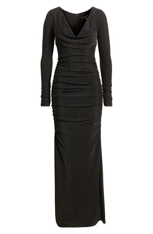 Black Halo Rafaela Long Sleeve Glitter Knit Gown In Black