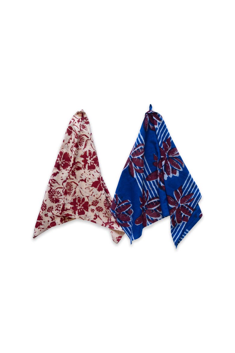 Organic Block Print Tea Towel Set - Bloom & Lotus, Alternate, color, Bloom & Lotus