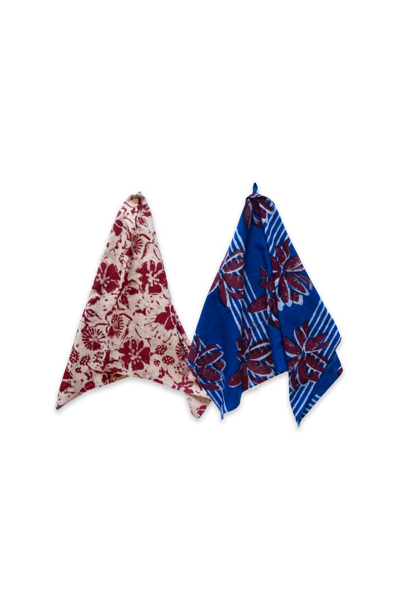 Ichcha Organic Block Print Tea Towel Set - Bloom & Lotus, Alternate, color, Bloom & Lotus