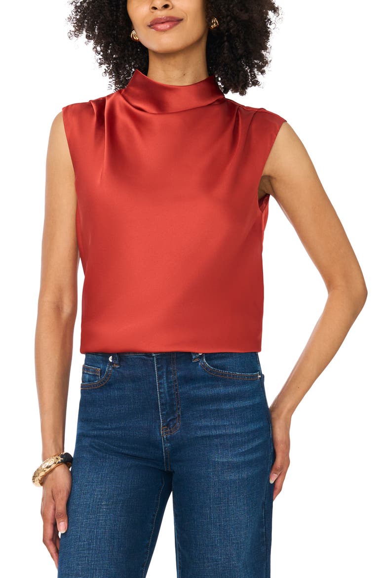 Mock Neck Sleeveless Satin Top, Main, color, FIRESIDE