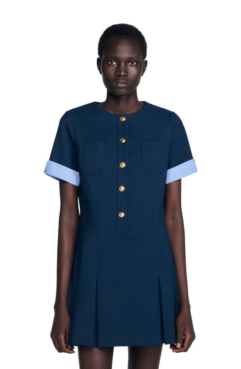 SANDRO Short pleated dress, Alternate, color, Navy Blue