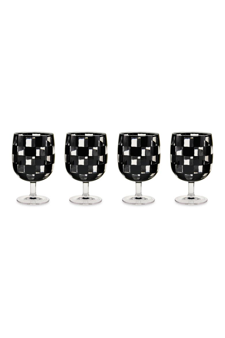 Set of 4 Black Check Acrylic Water Goblets, Main, color, BLACK
