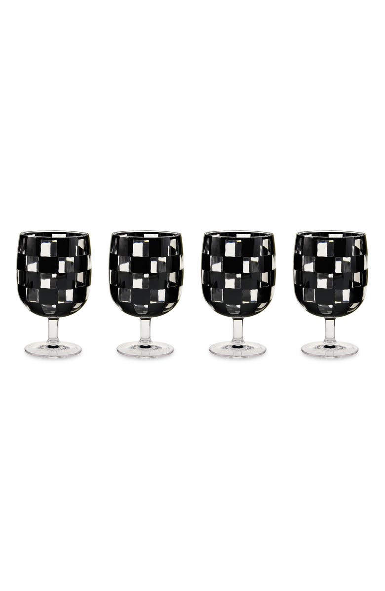 MACKENZIE CHILDS Set of 4 Black Check Acrylic Water Goblets, Main, color, Black