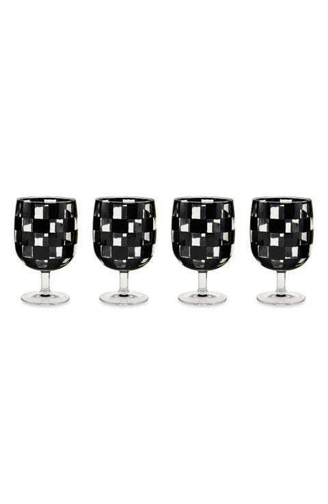 Set of 4 Black Check Acrylic Water Goblets