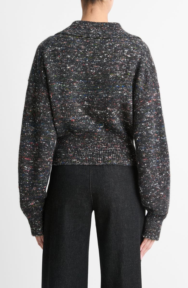 Vince Donegal Front Zip Wool & Silk Sweater, Alternate, color, Black Donegal