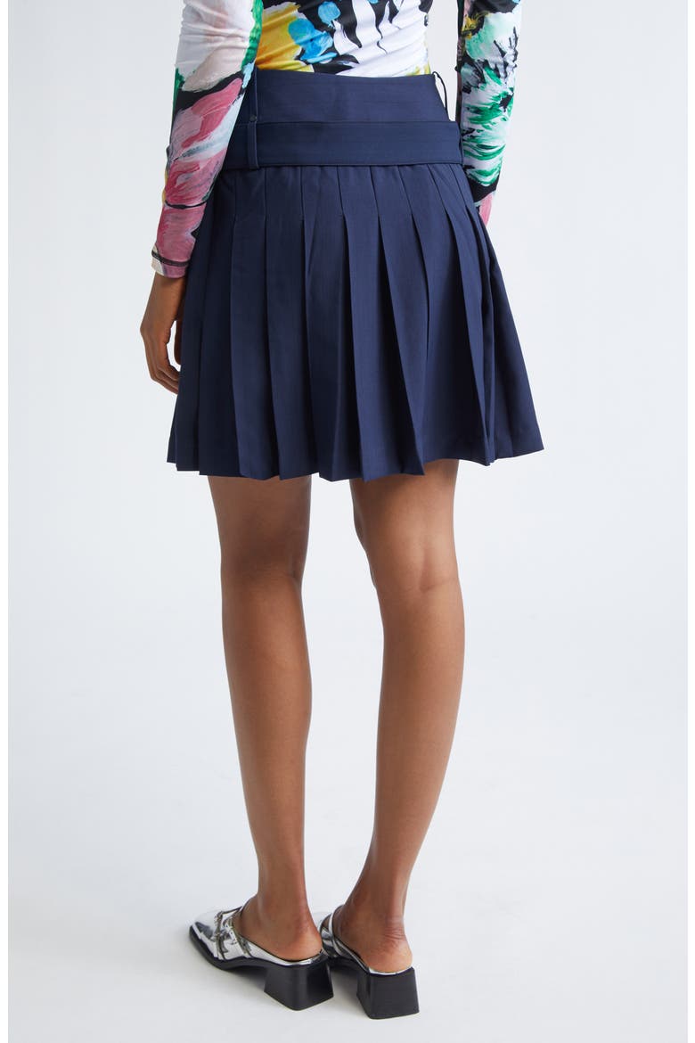 Pinstripe Belted Pleated Skirt, Alternate, color, DARK BLUE
