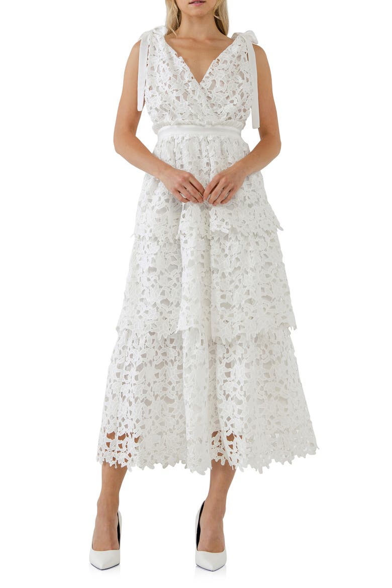 Floral Lace Tiered Dress, Main, color, WHITE
