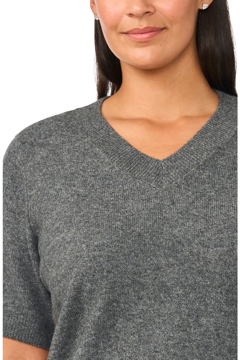 V-Neck Short Sleeve Sweater, Alternate, color, MEDIUM HEATHER GREY