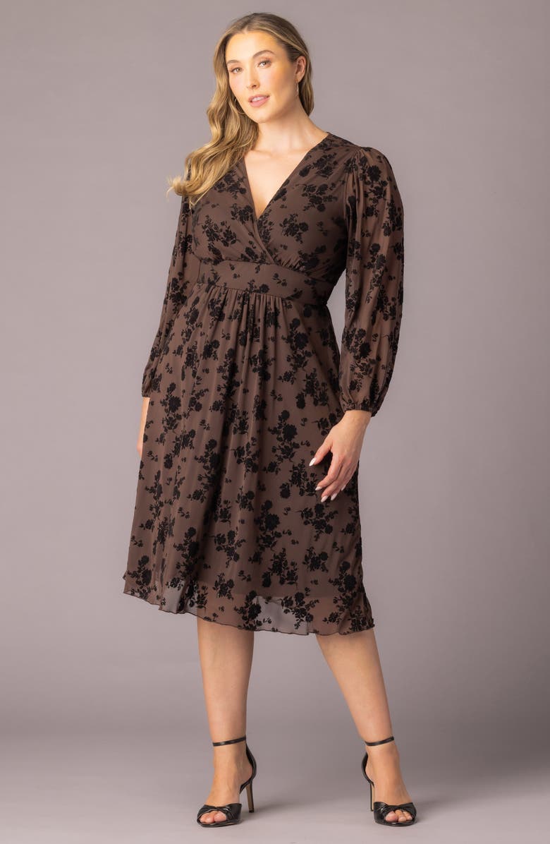 Kiyonna Melanie Floral Mesh Cocktail Dress, Alternate, color, Sable Flocked Florals