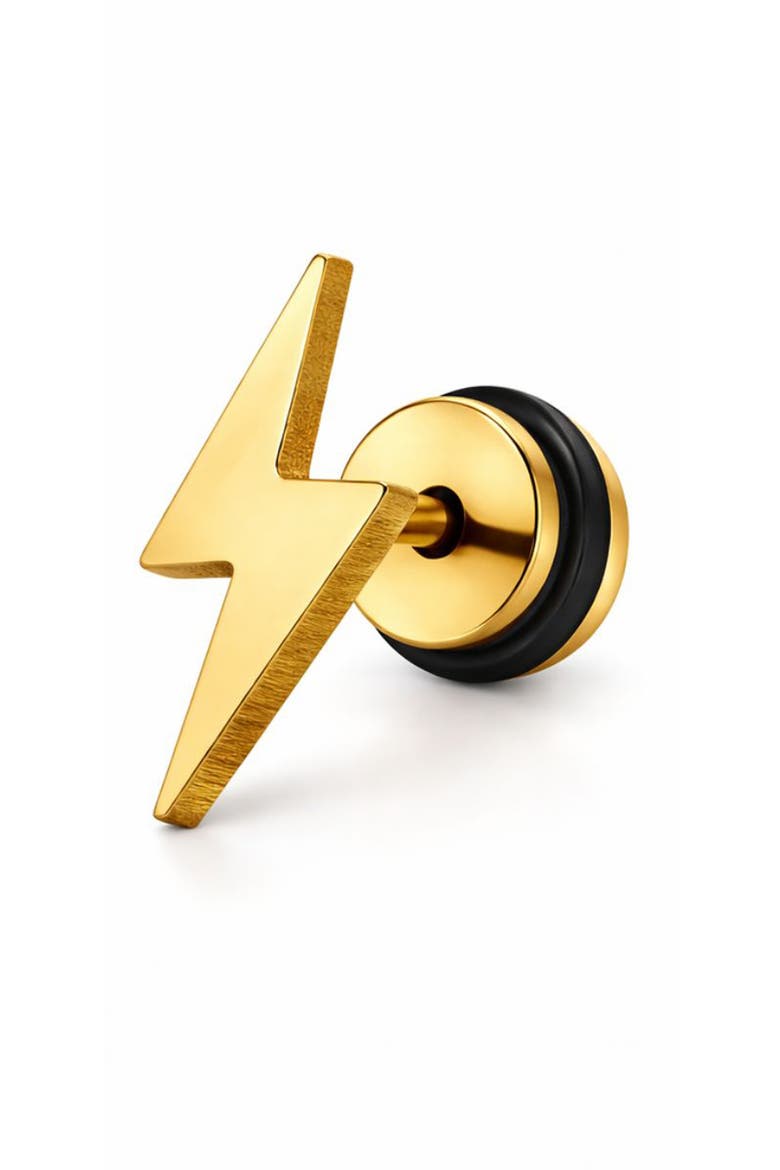 Stainless Steel Lightning Bolt Screwback Stud Earrings, Alternate, color, GOLD