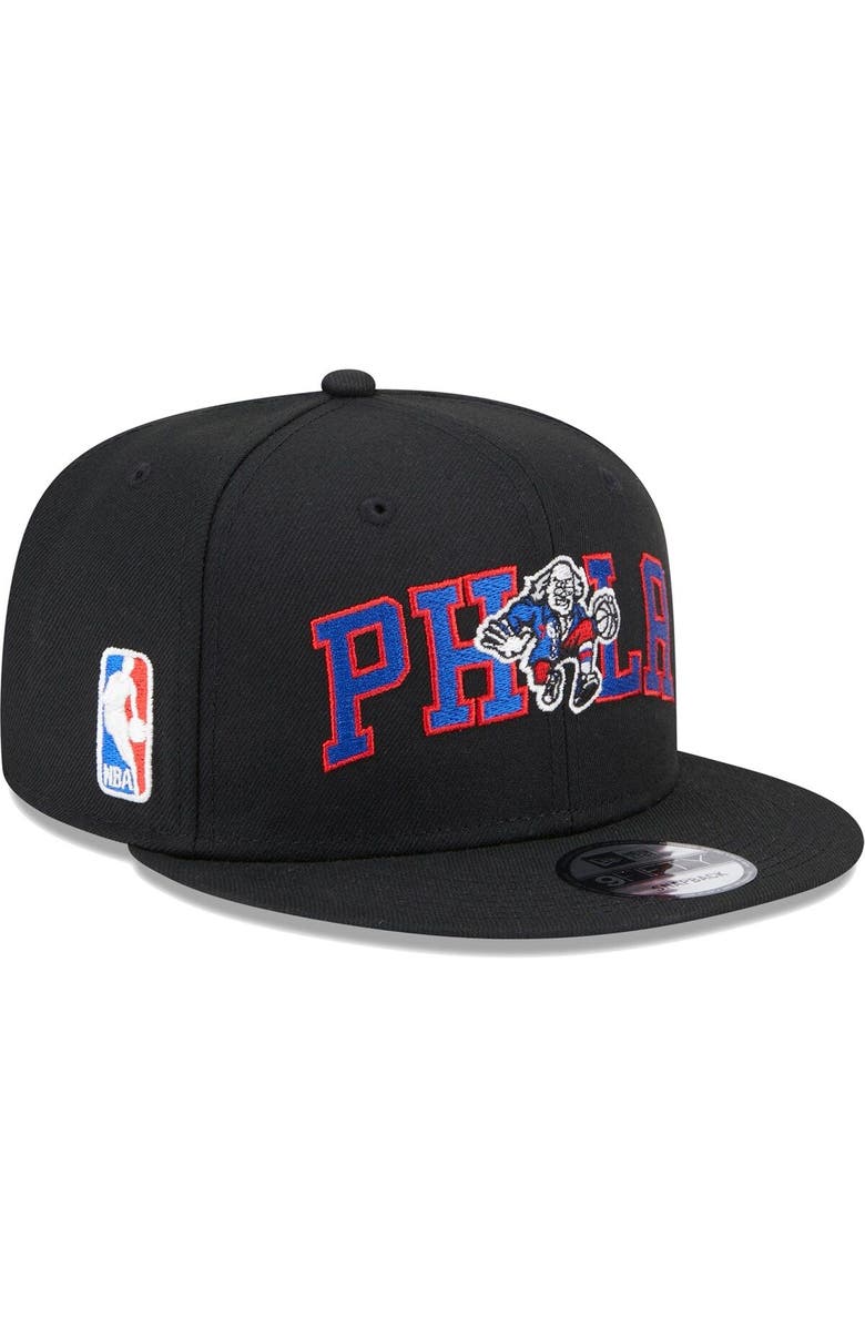 New Era Men's New Era  Black Philadelphia 76ers Logo Blend 9FIFTY Snapback Hat, Main, color, 