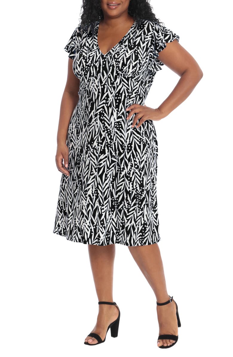 London Times V-Neck Ruffle Sleeve Midi Dress, Alternate, color,