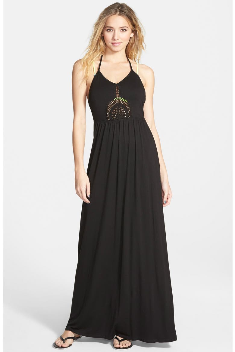 'Painted Desert' Halter Maxi Dress, Main, color, BLACK