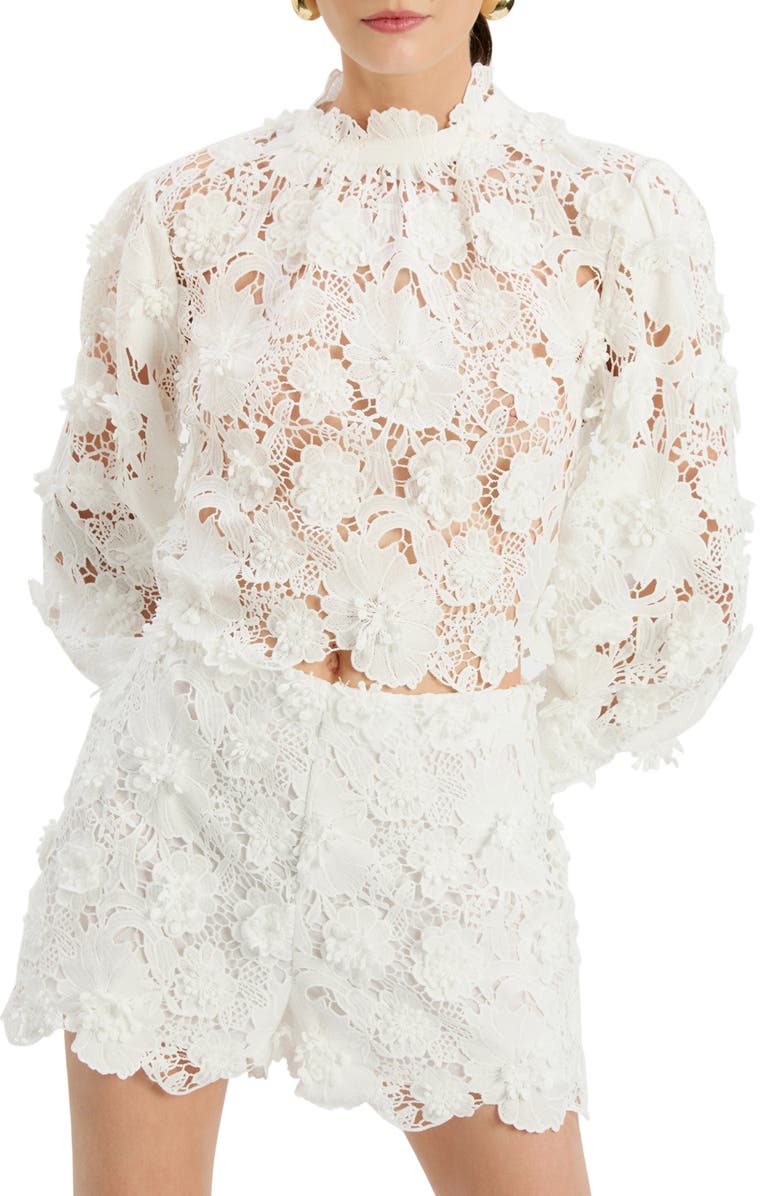 Bardot Georgia Lace Long Sleeve Top, Main, color, Ivory