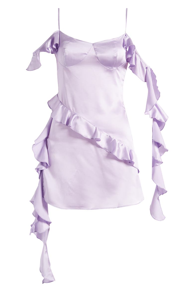 Asymmetric Ruffle Satin Minidress, Alternate, color, LAVENDER FIELD