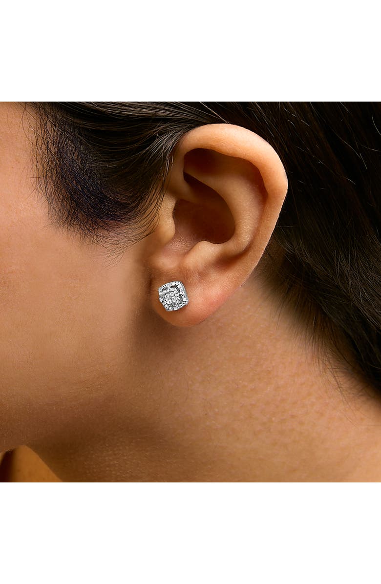 Haus of Brilliance Silver 1/4 Cttw Diamond Double Halo Cushion Shaped Stud Earrings, Alternate, color, White
