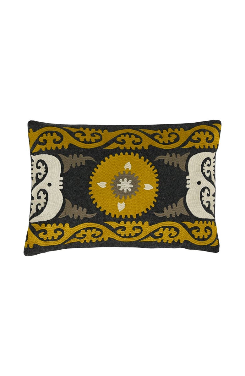 Storied Home Wool Blend Embroidered Lumbar Pillow, Main, color, Black