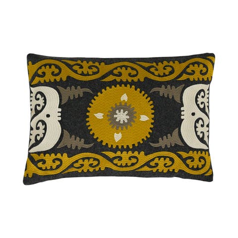Wool Blend Embroidered Lumbar Pillow