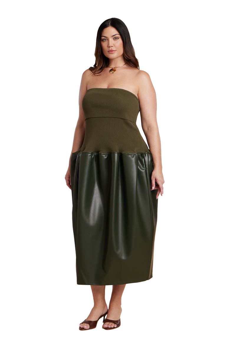 ELOQUII Faux Leather Sweater Mixed Dress, Main, color, Dark Olive Green