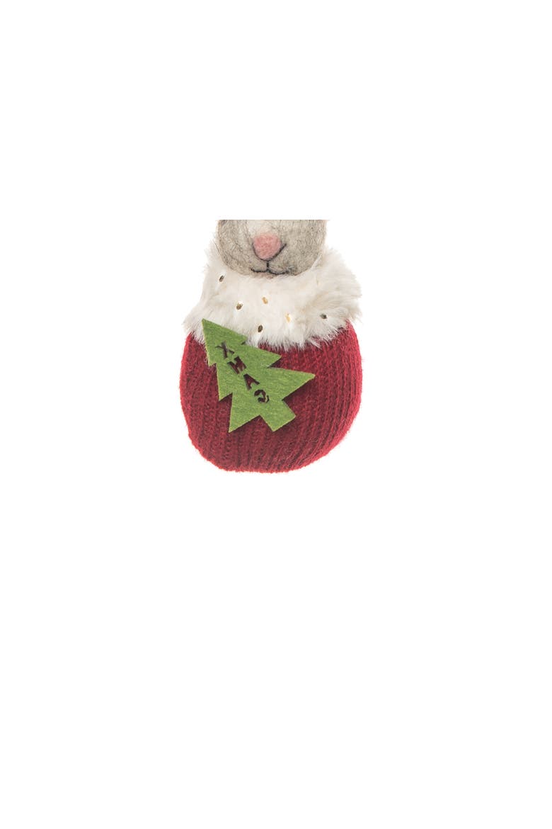 Mouse In Stocking W/Cardinal Fabric Ornament, Alternate, color, Red