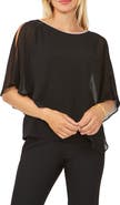 Chaus Rhinestone Trim Cold Shoulder Overlay Top