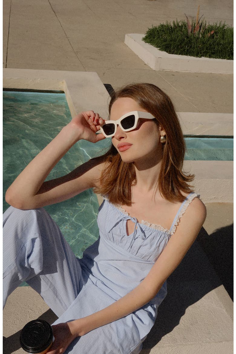 Sara Lace Trim Cotton Camisole, Alternate, color, BLUE-IVORY STRIPE