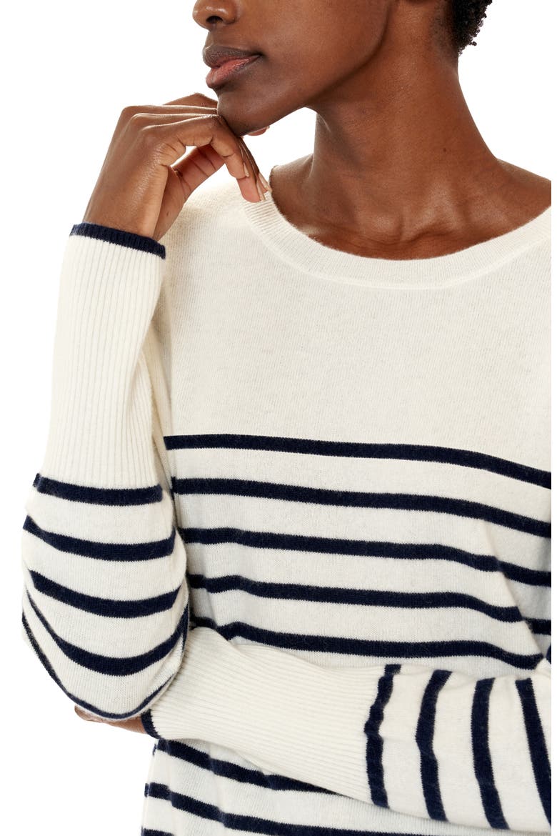 Lean Lines Stripe Oversize Cashmere Sweater, Alternate, color, CREAM/ NAVY