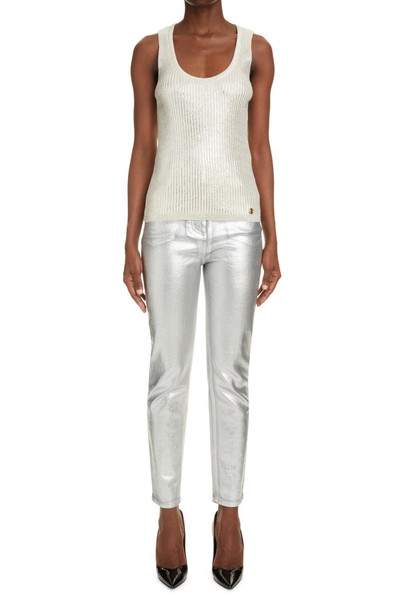 Metallic High Waist Slim Fit Jeans, Alternate, color, 9KA ARGENT