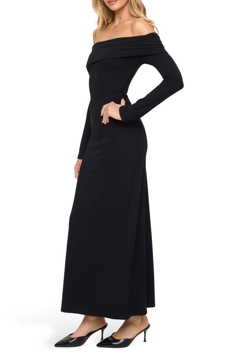 Carrie Long Sleeve Off the Shoulder Cover-Up Maxi Dress, Alternate, color, BLACK