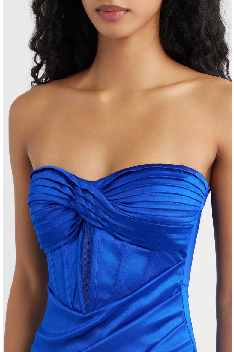 Twist Strapless Satin Minidress, Alternate, color, COBALT