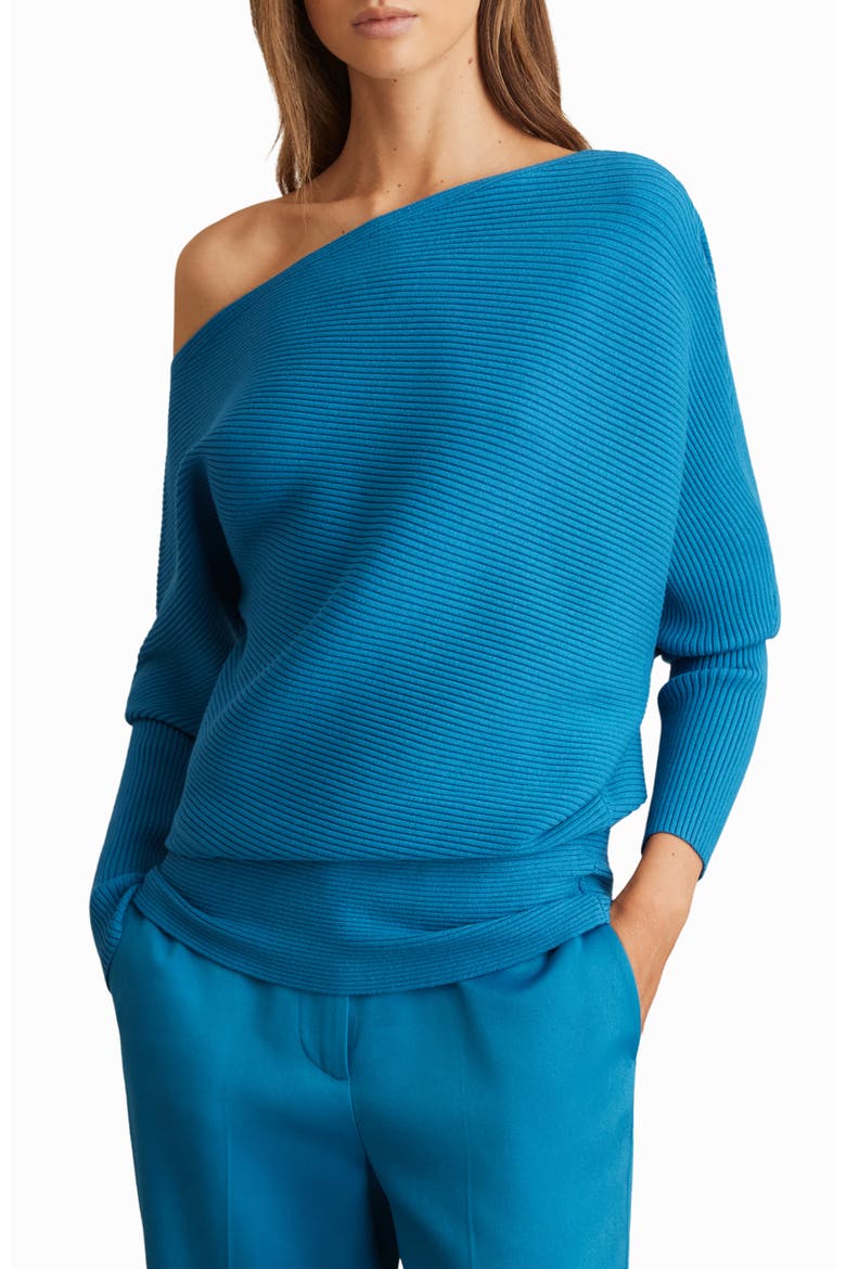 Lorna Off the Shoulder Rib Sweater, Main, color, BLUE