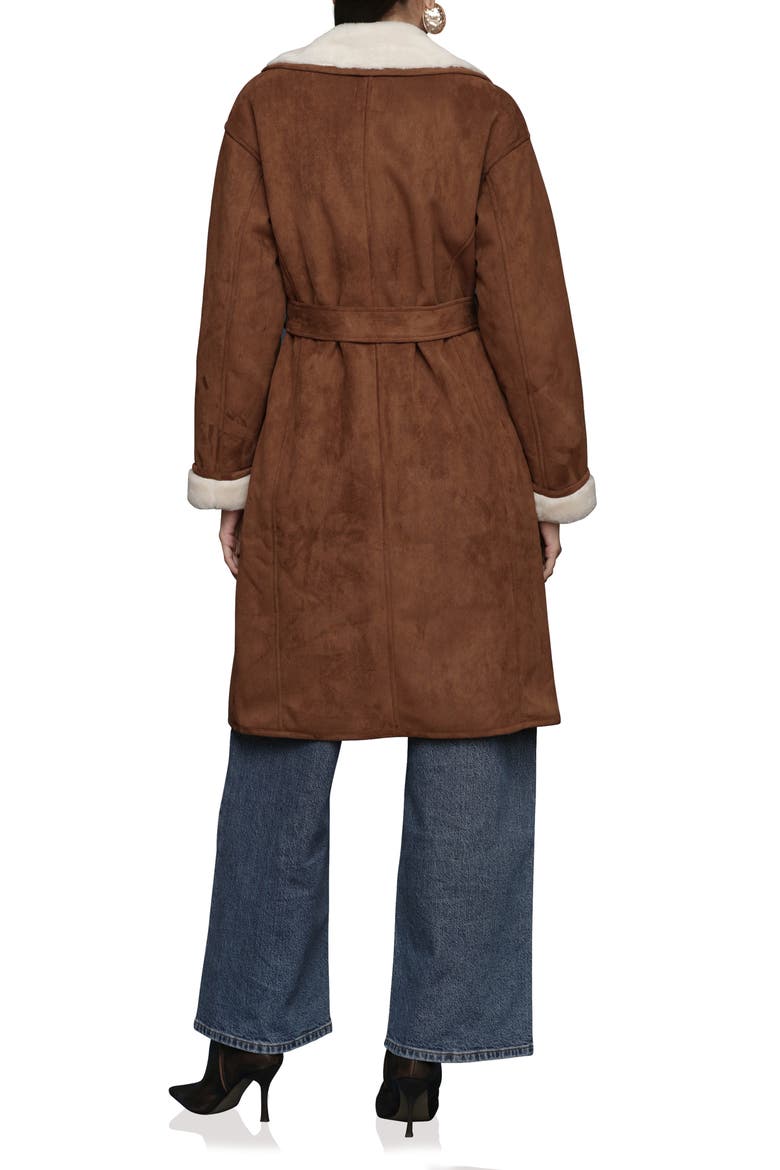 Double Breasted Faux Fur Belted Coat, Alternate, color, CAMEL