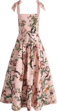 Alice + Olivia Hana Mixed Print Tie Strap Cotton Blend Dress