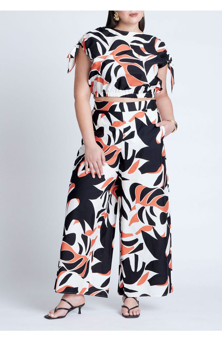 ELOQUII Shoulder Tie Crop Top, Alternate, color, Oversized Tiger Fauna