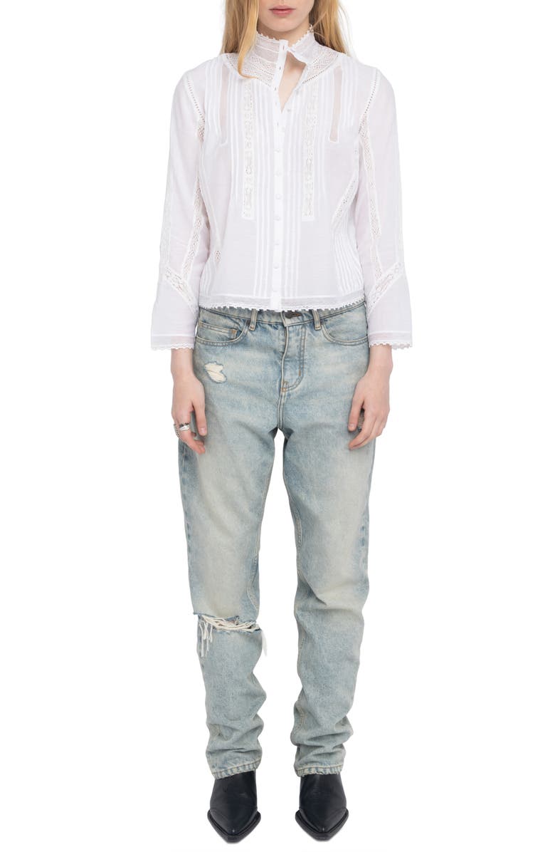 Zadig & Voltaire Tano Tomboy Lace Crop Shirt, Alternate, color, 