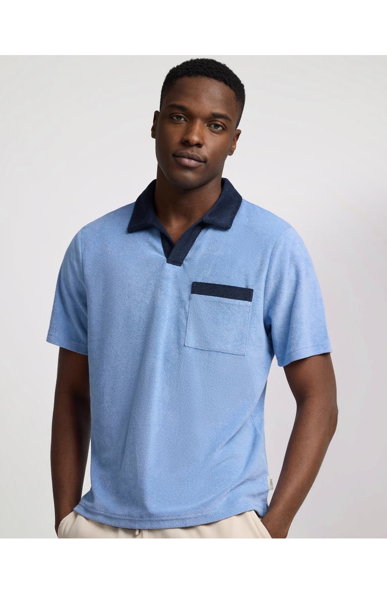 Onia Towel Terry Pocket Johnny Collar Polo, Main, color, Riviera/Navy