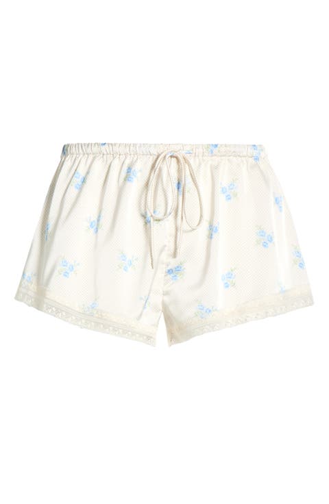 Noreen Floral Lace Trim Mesh Pajama Shorts