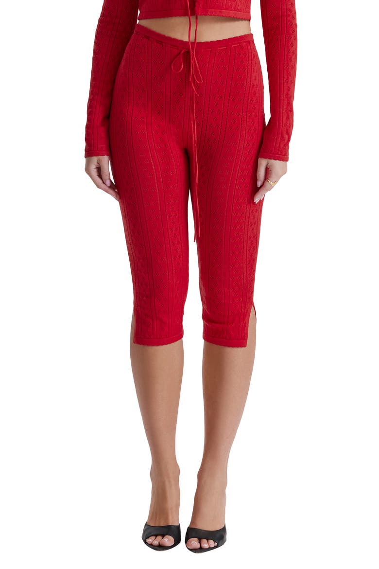 Abigail Pointelle Drawstring Capri Pants, Main, color, RED ROSE