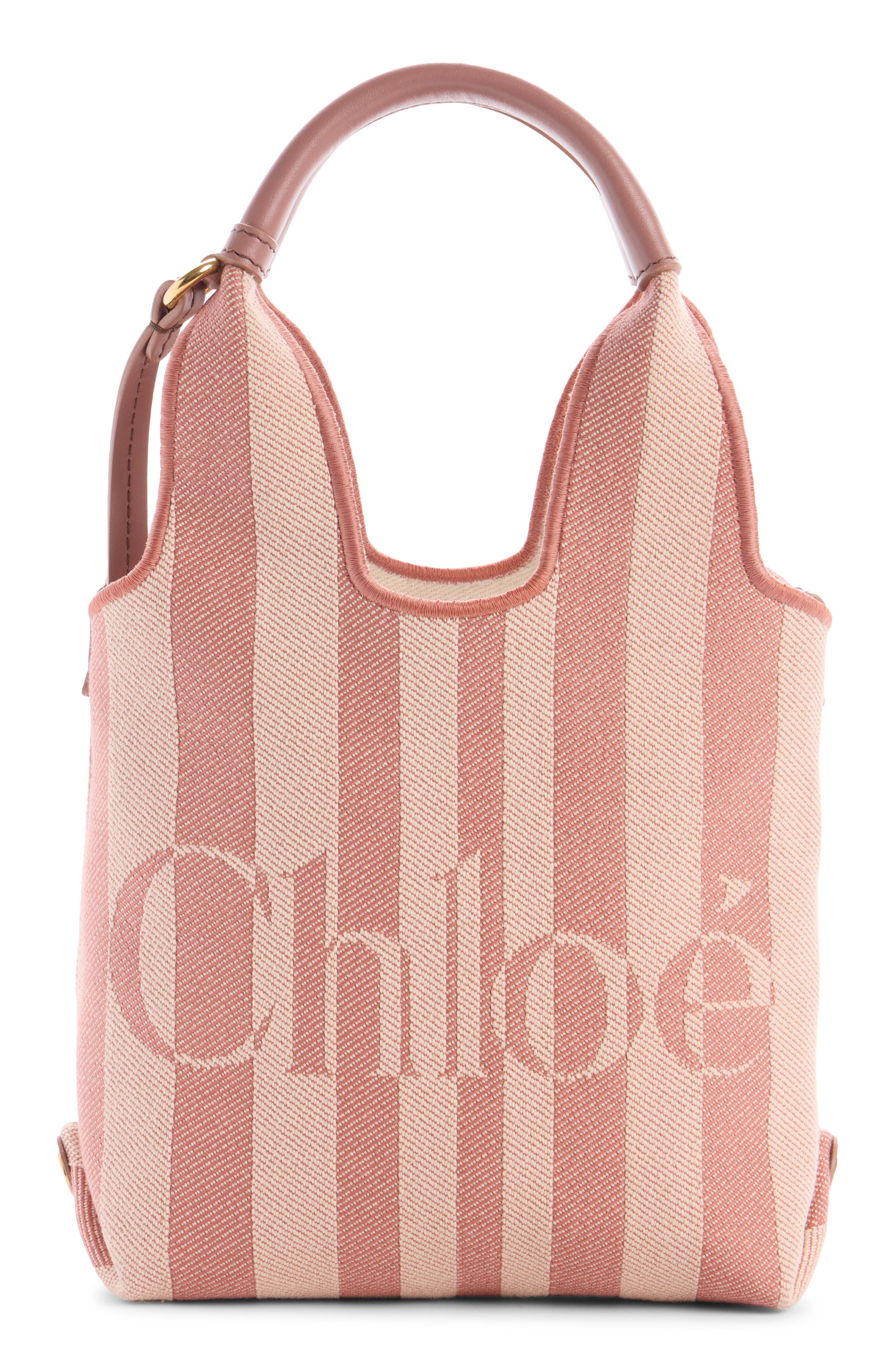 Chloé Mini Stripy Jacquard Stripe Crossbody Tote, Main, color, Nougat