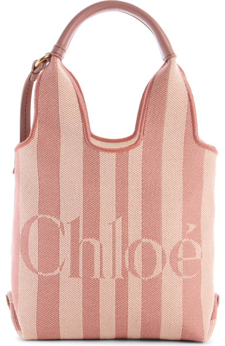 Chloé Mini Stripy Jacquard Stripe Crossbody Tote, Main, color, Nougat