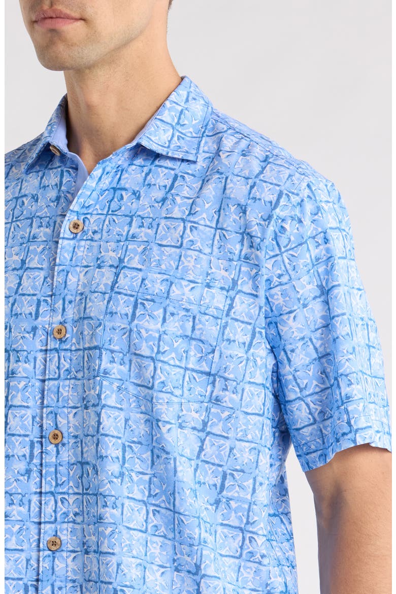 Coastal Ease Carrico Tiles IslandZone® Short Sleeve Button-Up Shirt, Alternate, color, DUSTY ICICLE