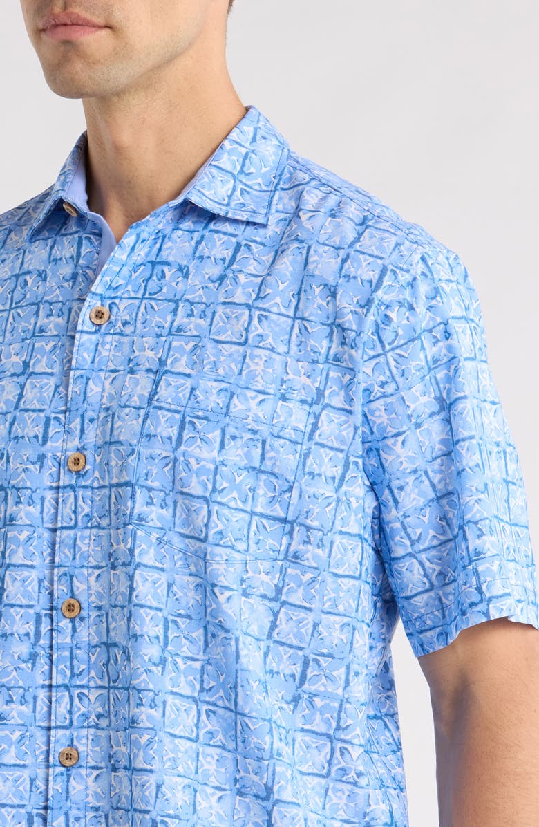 Tommy Bahama Coastal Ease Carrico Tiles IslandZone<sup>®</sup> Short Sleeve Button-Up Shirt, Alternate, color, Dusty Icicle