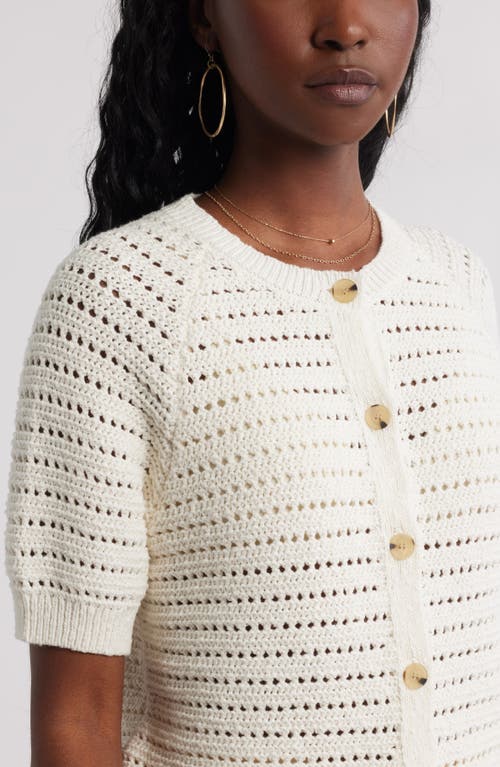 Treasure & Bond Open Stitch Short Sleeve Cotton Cardigan In White