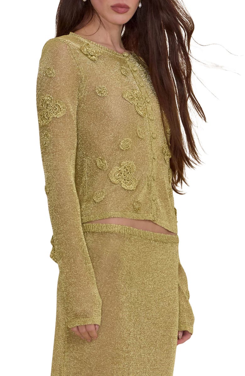 Cult Gaia Kash Sheer Floral Cardigan, Alternate, color, Gold