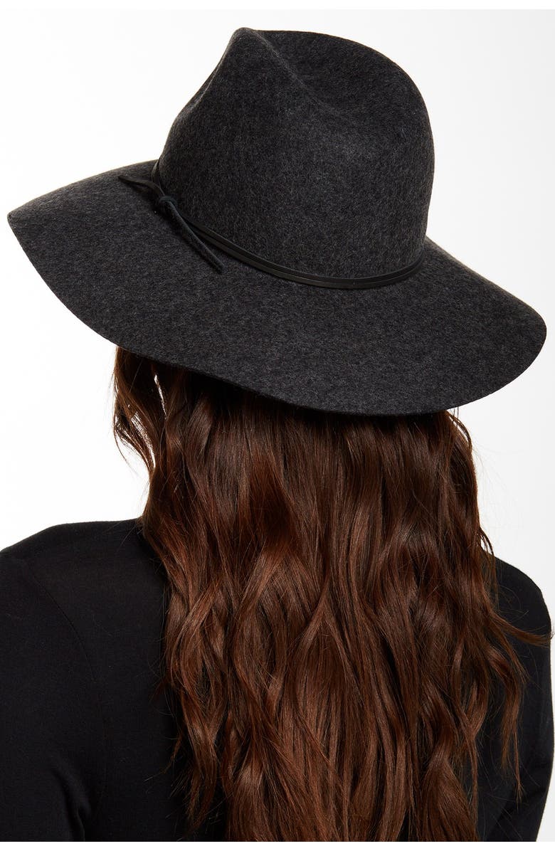 PHENIX Leather Trim Wide Brim Wool Fedora, Alternate, color, Grey