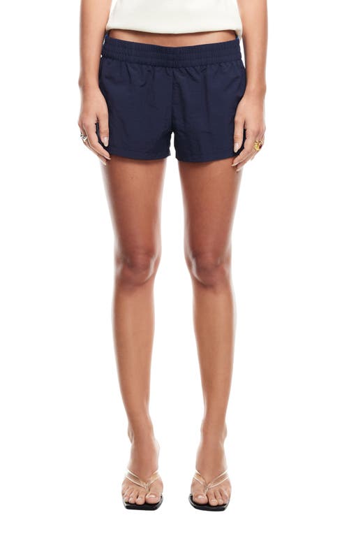 Shop Lioness Twilight Stripe Low Rise Nylon Shorts In Midnight