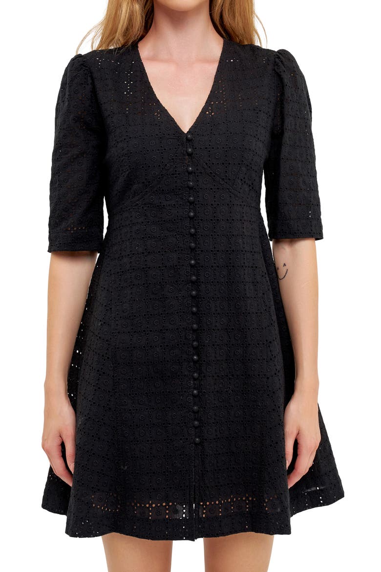 Broderie Lace Minidress, Alternate, color, BLACK