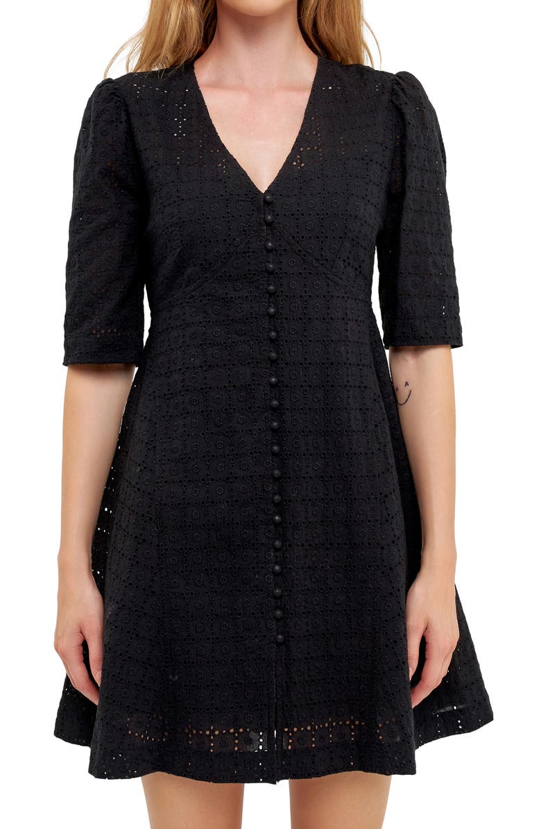 English Factory Broderie Lace Minidress, Alternate, color, Black