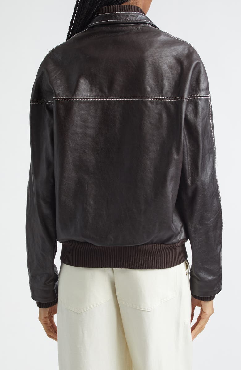 Wales Bonner Time Rib Trim Leather Jacket, Alternate, color, Dark Brown