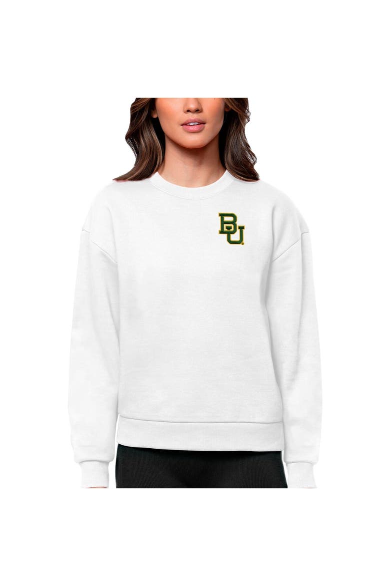 Women's Antigua White Baylor Bears Logo Victory Crewneck Pullover Sweatshirt, Main, color, White